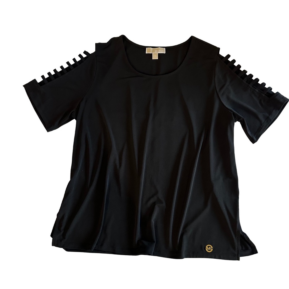 Michael Kors Black Blouse Open Slit Sleeve Top Size 1X